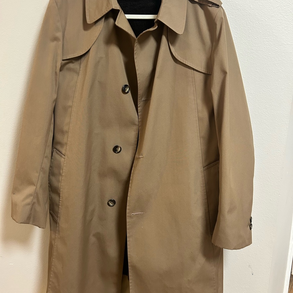 Gallery Men’s Tan Trench Coat 44L Long Belted w/ Removable Liner Classic